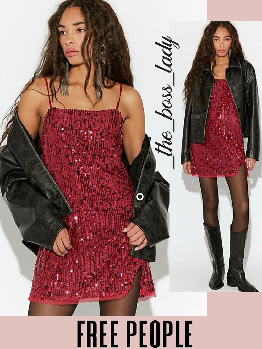 Free People mini dress sequin embellished side slit stretchy Small